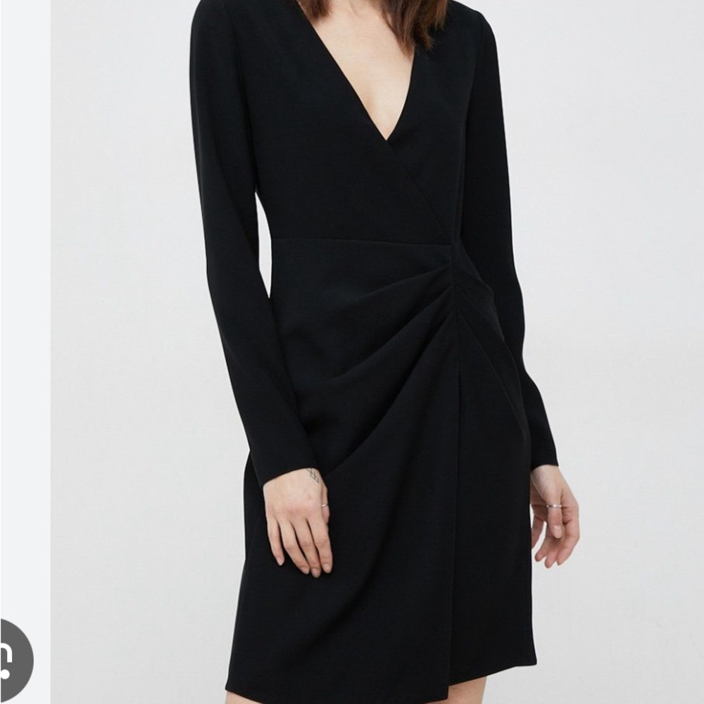 NWT  Emporio Armani L/S black v-neck dress with ruched waist, lined size 8